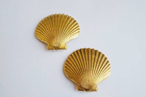 YSL earrings gilt shells, 1980`s ca. French